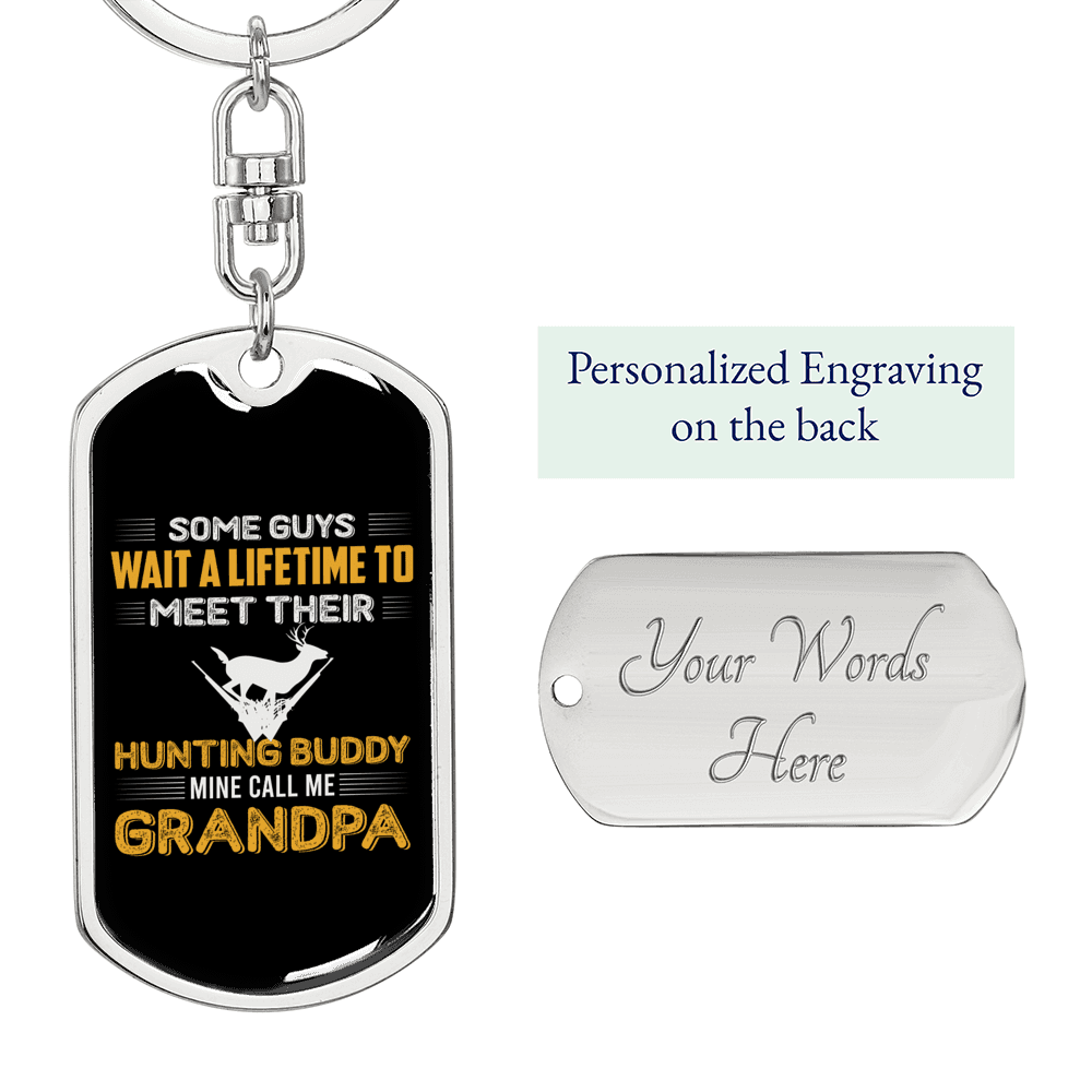 Daddy Hunting Buddy White Keychain Stainless Steel or 18k Gold Dog Tag Keyring-Express Your Love Gifts