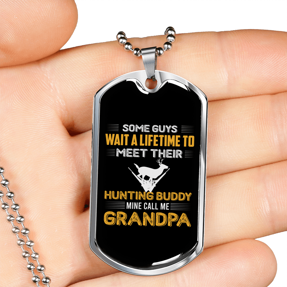 Daddy Hunting Buddy White Necklace Stainless Steel or 18k Gold Dog Tag 24" Chain-Express Your Love Gifts