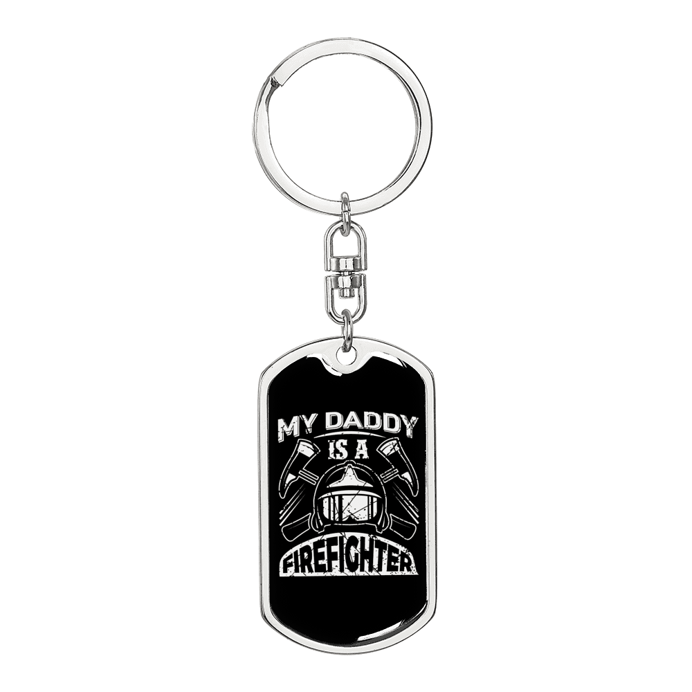 Daddy Is A Firefighter Keychain Stainless Steel or 18k Gold Dog Tag Keyring-Express Your Love Gifts