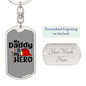 Daddy Is My Hero Firefighter Keychain Stainless Steel or 18k Gold Dog Tag Keyring-Express Your Love Gifts