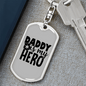 Daddy Is My Hero Police Keychain Stainless Steel or 18k Gold Dog Tag Keyring-Express Your Love Gifts