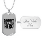 Daddy Is My Hero Police Necklace Stainless Steel or 18k Gold Dog Tag 24"-Express Your Love Gifts