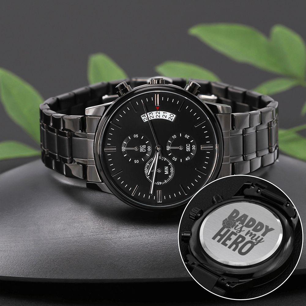 Daddy My Hero Engraved Multifunction Analog Stainless Steel Chronograph Men's Watch W Copper Dial-Express Your Love Gifts