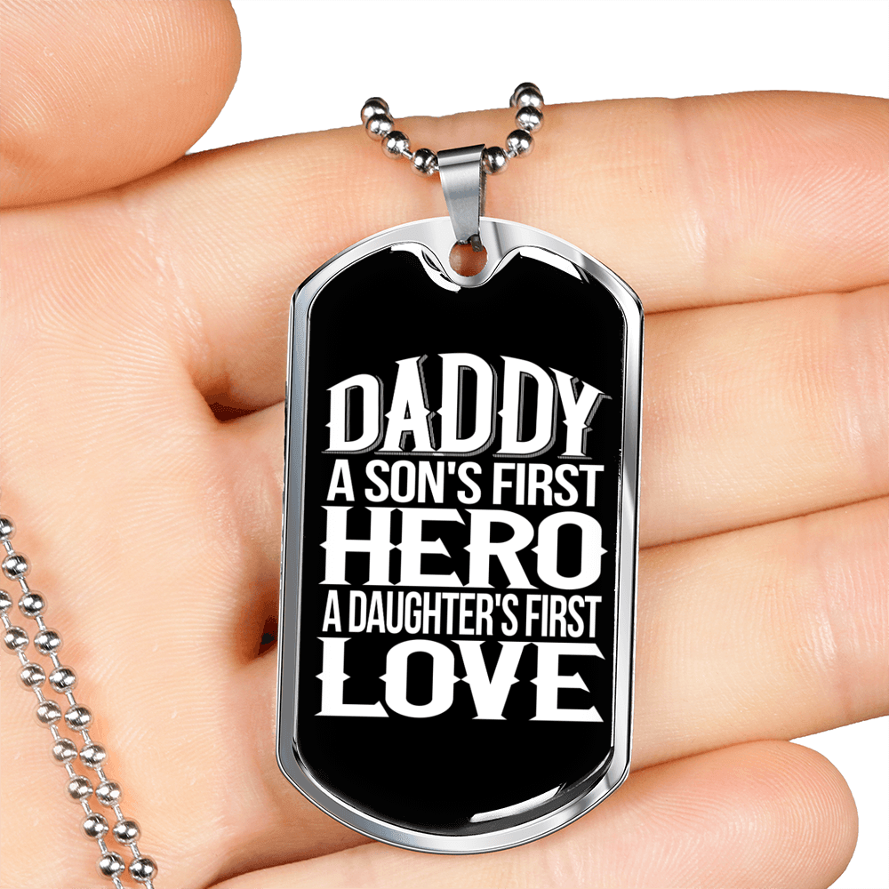 Daddy'S First Hero Dog Tag Stainless Steel or 18k Gold 24" Chain-Express Your Love Gifts