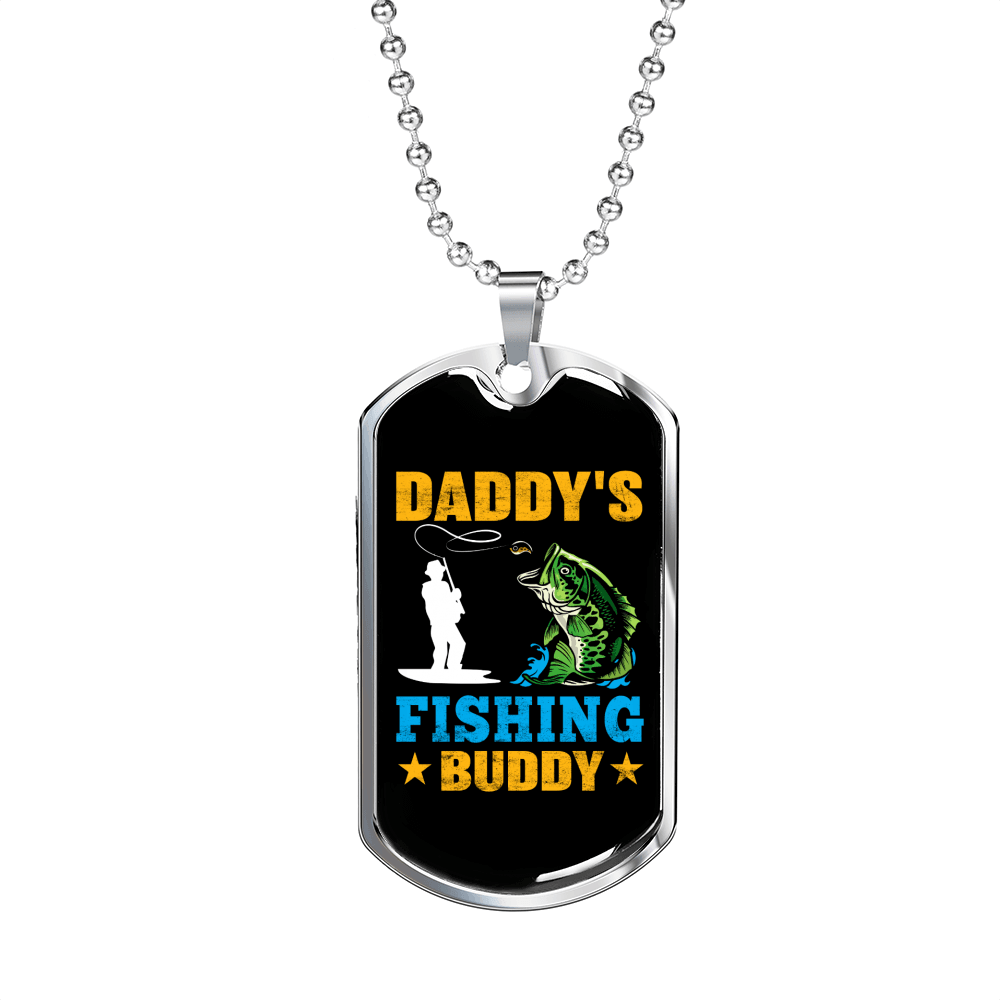 Daddy'S Fishing Buddy Fish Necklace Stainless Steel or 18k Gold Dog Tag 24" Chain-Express Your Love Gifts
