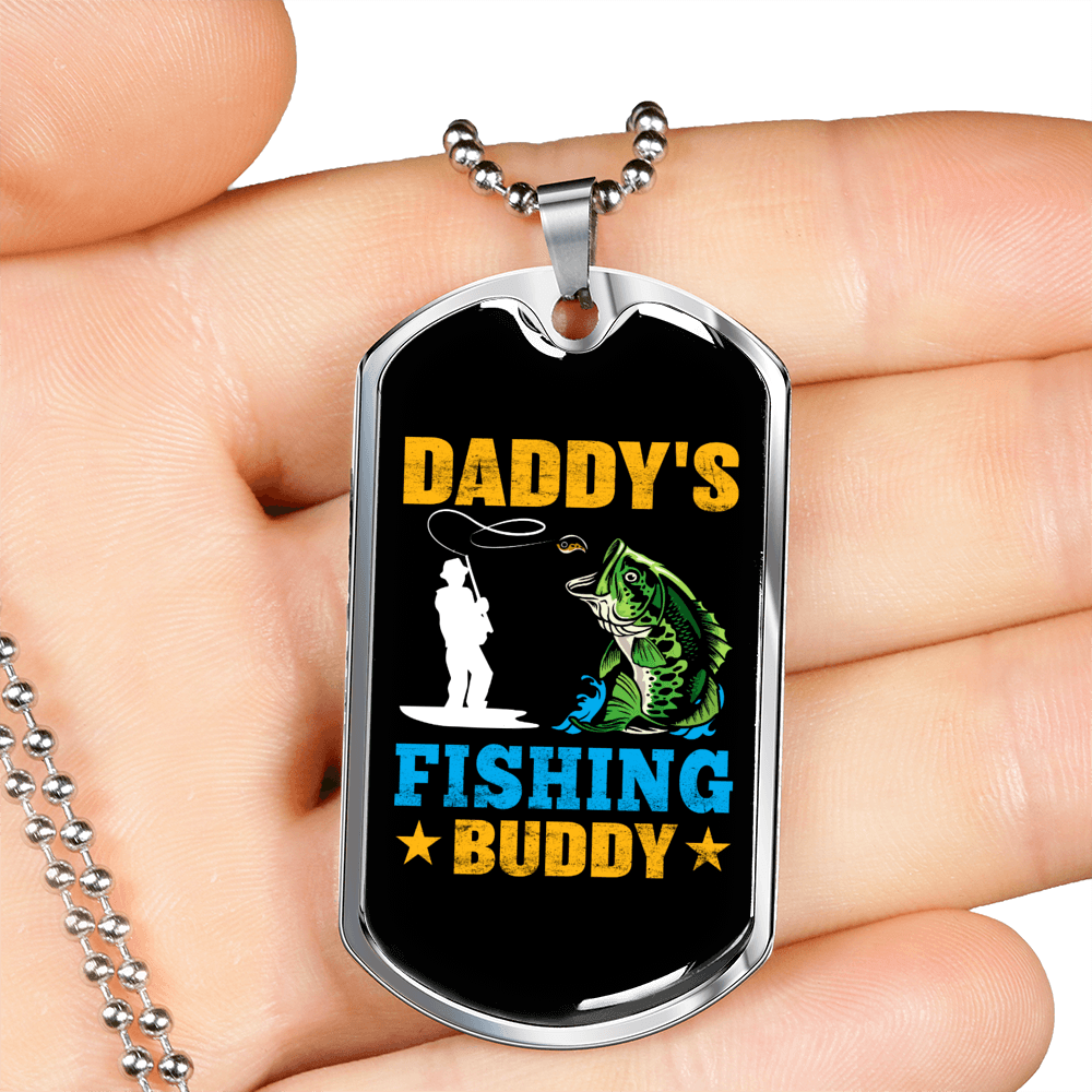 Daddy'S Fishing Buddy Fish Necklace Stainless Steel or 18k Gold Dog Tag 24" Chain-Express Your Love Gifts