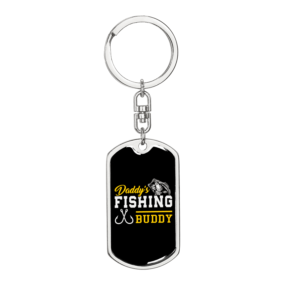 Daddy'S Fishing Buddy Hook Keychain Stainless Steel or 18k Gold Dog Tag Keyring-Express Your Love Gifts