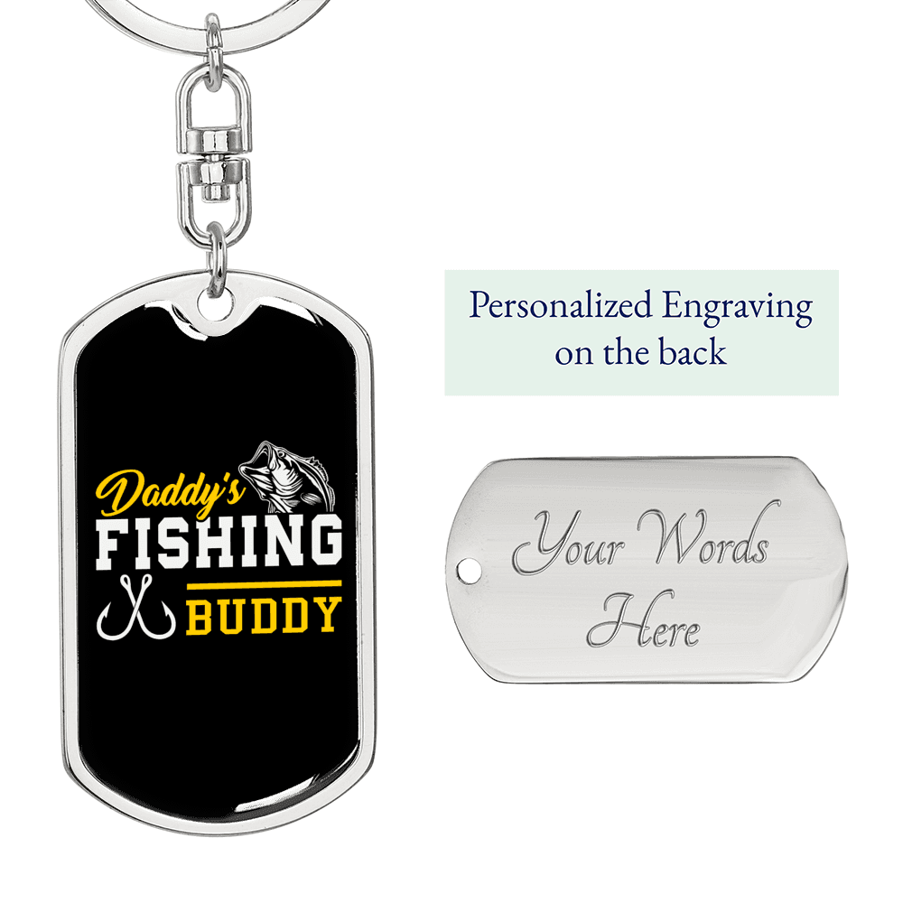 Daddy'S Fishing Buddy Hook Keychain Stainless Steel or 18k Gold Dog Tag Keyring-Express Your Love Gifts
