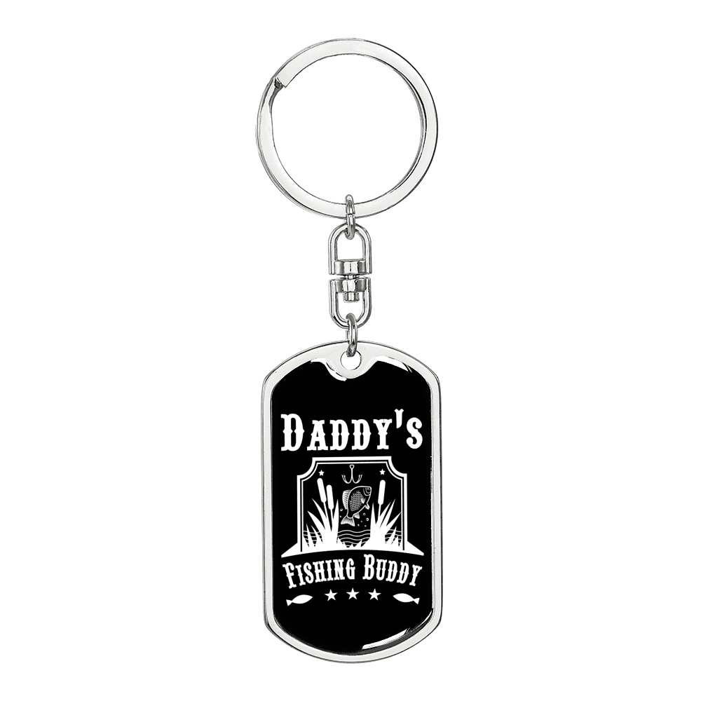 Daddy's Fishing Buddy Keychain Stainless Steel or 18k Gold Dog Tag Keyring-Express Your Love Gifts