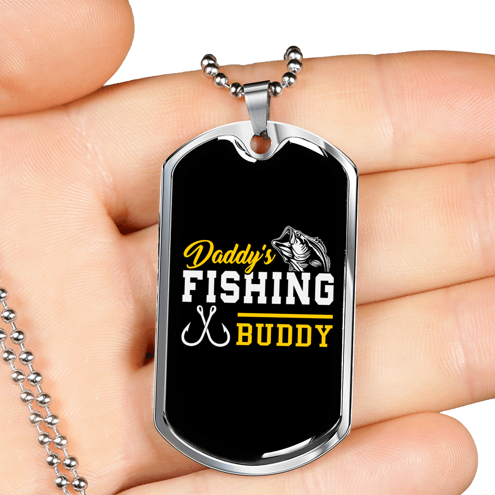 Daddy'S Fishing Buddy Necklace Stainless Steel or 18k Gold Dog Tag 24" Chain-Express Your Love Gifts