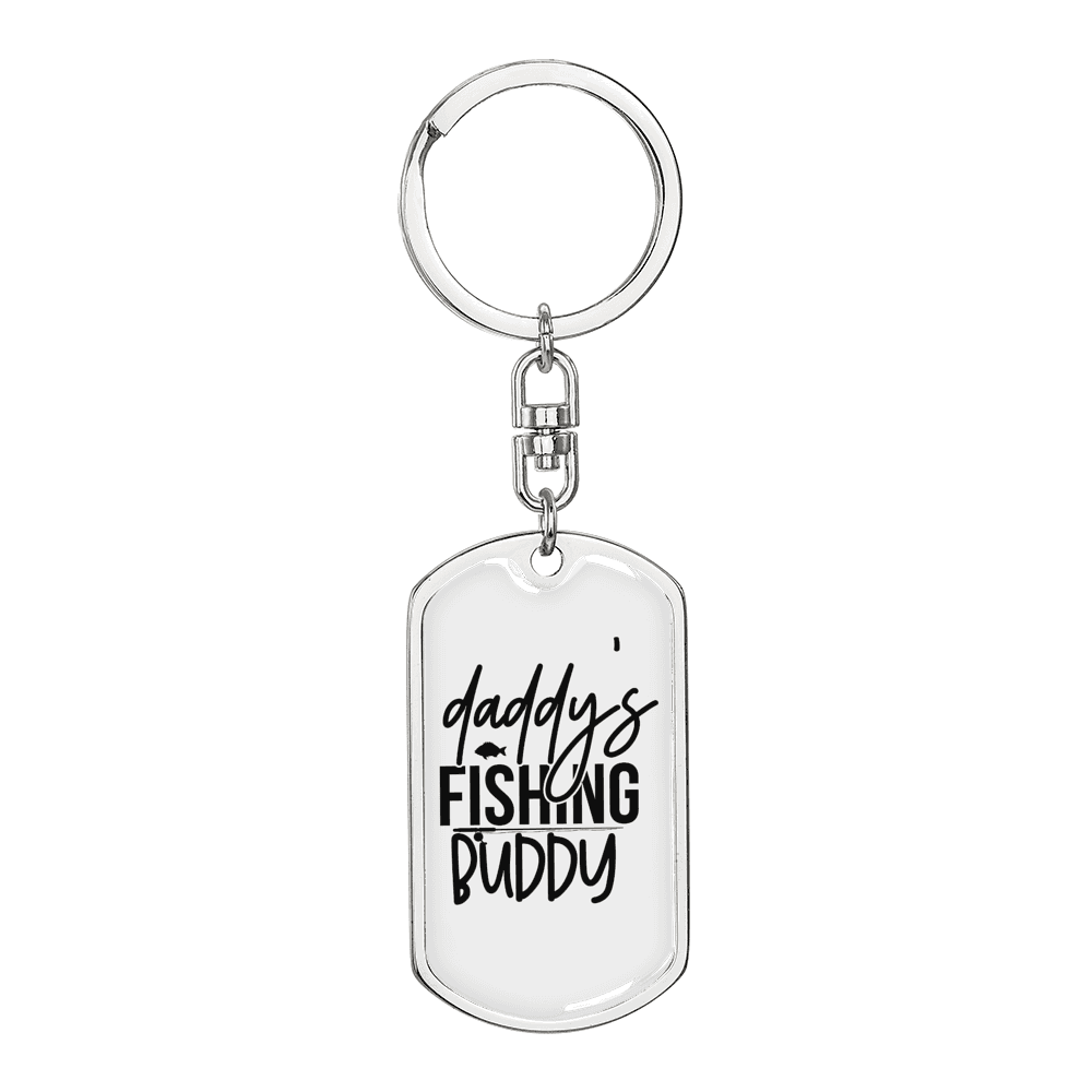 Daddy's Fishing Buddy Plain Keychain Stainless Steel or 18k Gold Dog Tag Keyring-Express Your Love Gifts