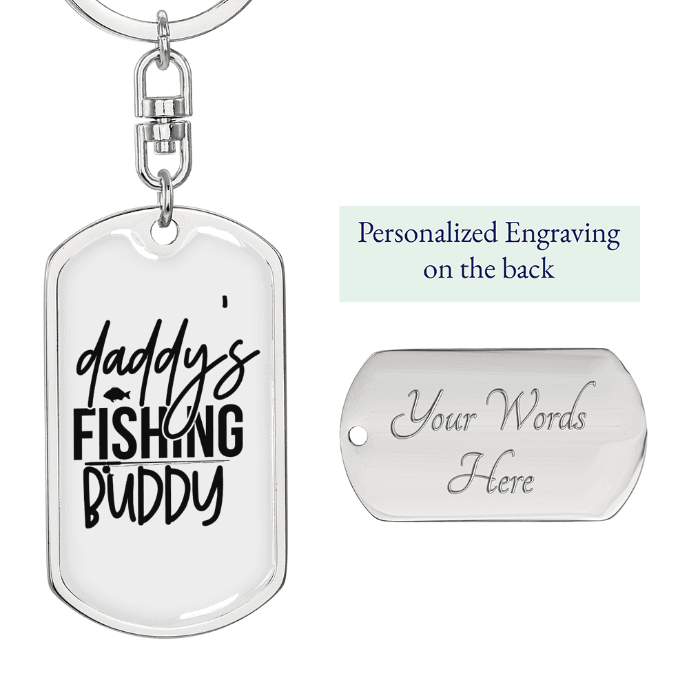 Daddy's Fishing Buddy Plain Keychain Stainless Steel or 18k Gold Dog Tag Keyring-Express Your Love Gifts