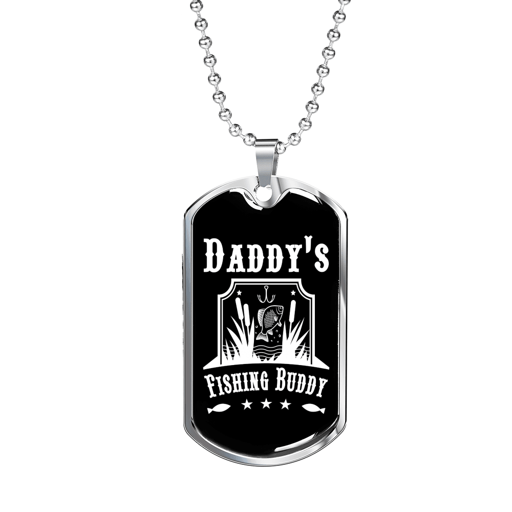 Daddy's Fishing Buddy White Necklace Stainless Steel or 18k Gold Dog Tag 24" Chain-Express Your Love Gifts