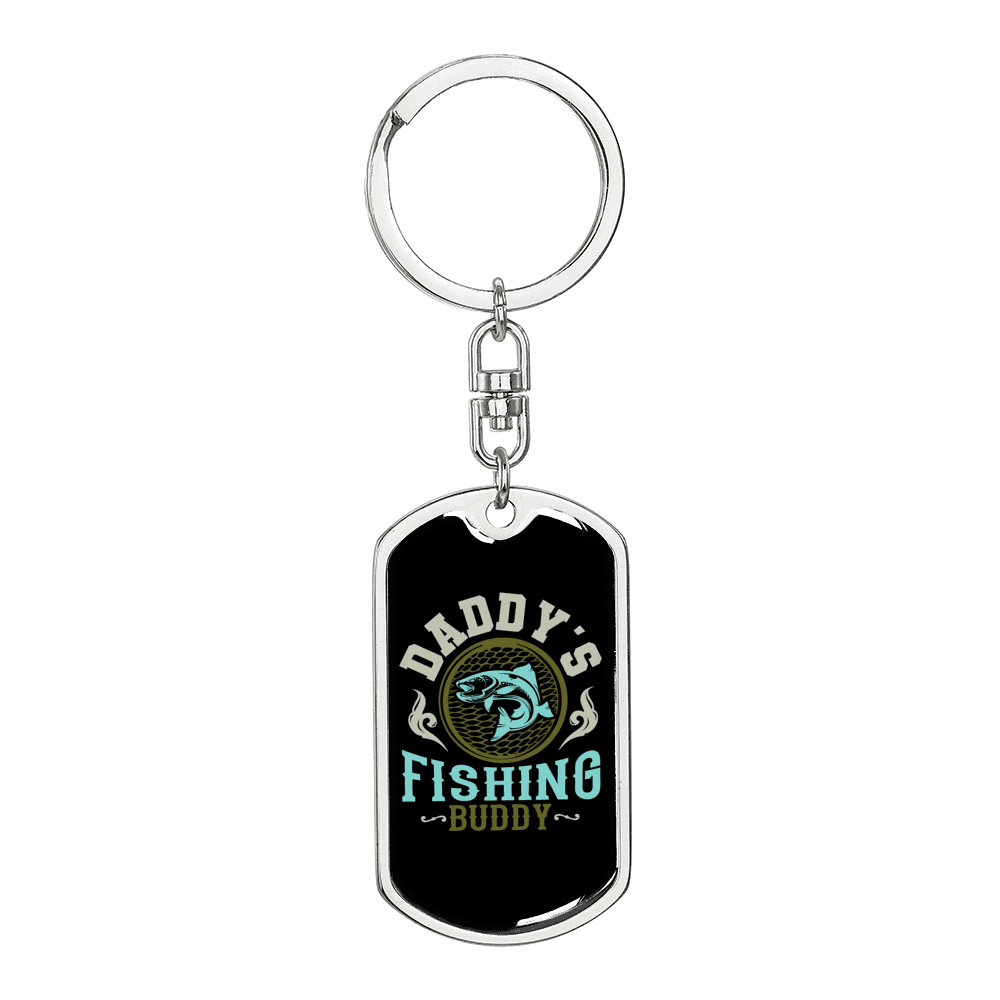 Daddy'S Fishing Keychain Stainless Steel or 18k Gold Dog Tag Keyring-Express Your Love Gifts