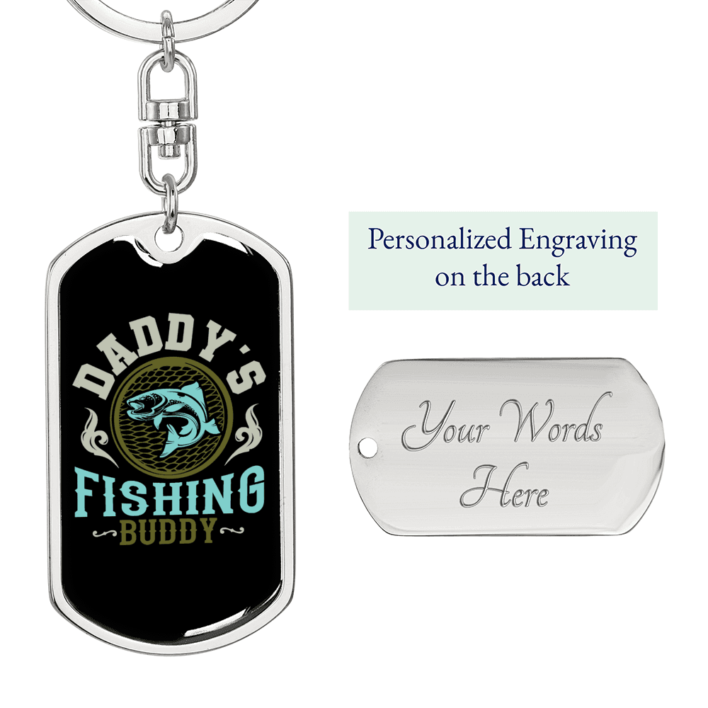 Daddy'S Fishing Keychain Stainless Steel or 18k Gold Dog Tag Keyring-Express Your Love Gifts