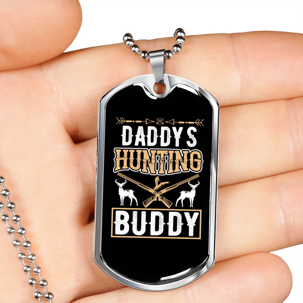 Daddy'S Hunting Buddy Deer & Guns Necklace Stainless Steel or 18k Gold Dog Tag 24" Chain-Express Your Love Gifts