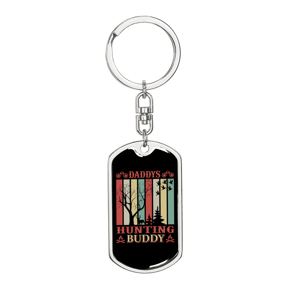 Daddy's Hunting Buddy Keychain Stainless Steel or 18k Gold Dog Tag Keyring-Express Your Love Gifts