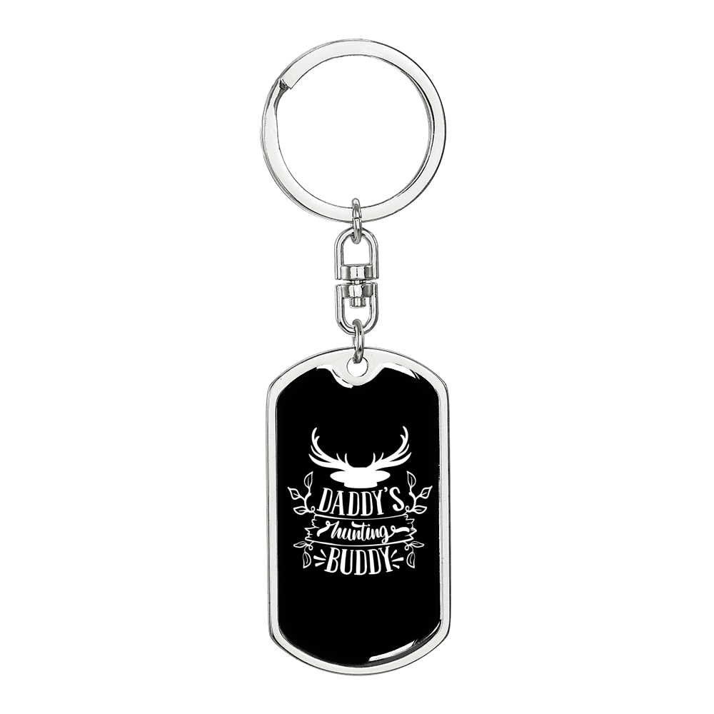 Daddy's Hunting Buddy White Keychain Stainless Steel or 18k Gold Dog Tag Keyring-Express Your Love Gifts