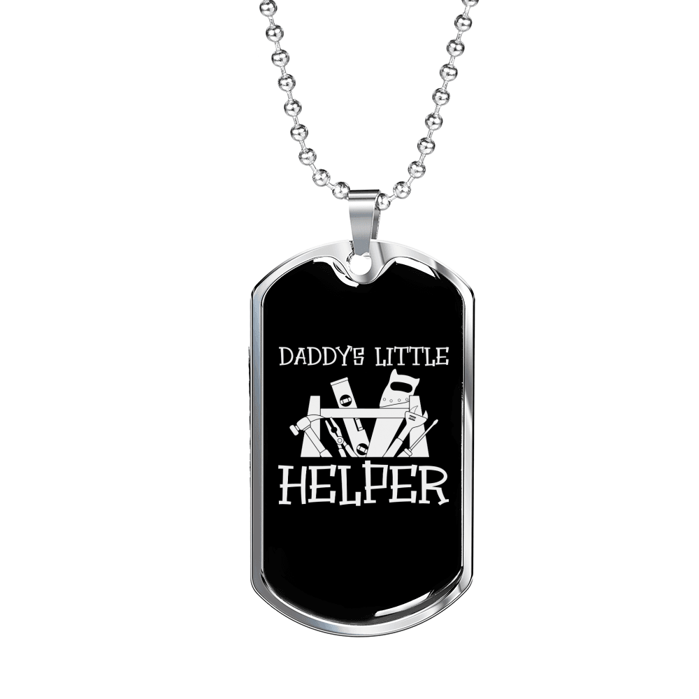Daddy'S Little Helper Woodworker Dog Tag Stainless Steel or 18k Gold W 24"-Express Your Love Gifts