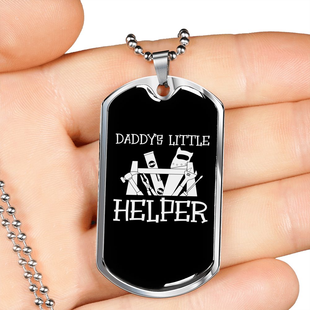 Daddy'S Little Helper Woodworker Dog Tag Stainless Steel or 18k Gold W 24"-Express Your Love Gifts