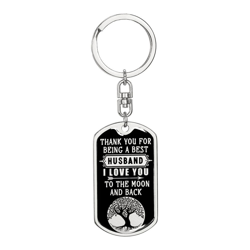 Daddy Thank You Keychain Stainless Steel or 18k Gold Dog Tag Keyring-Express Your Love Gifts