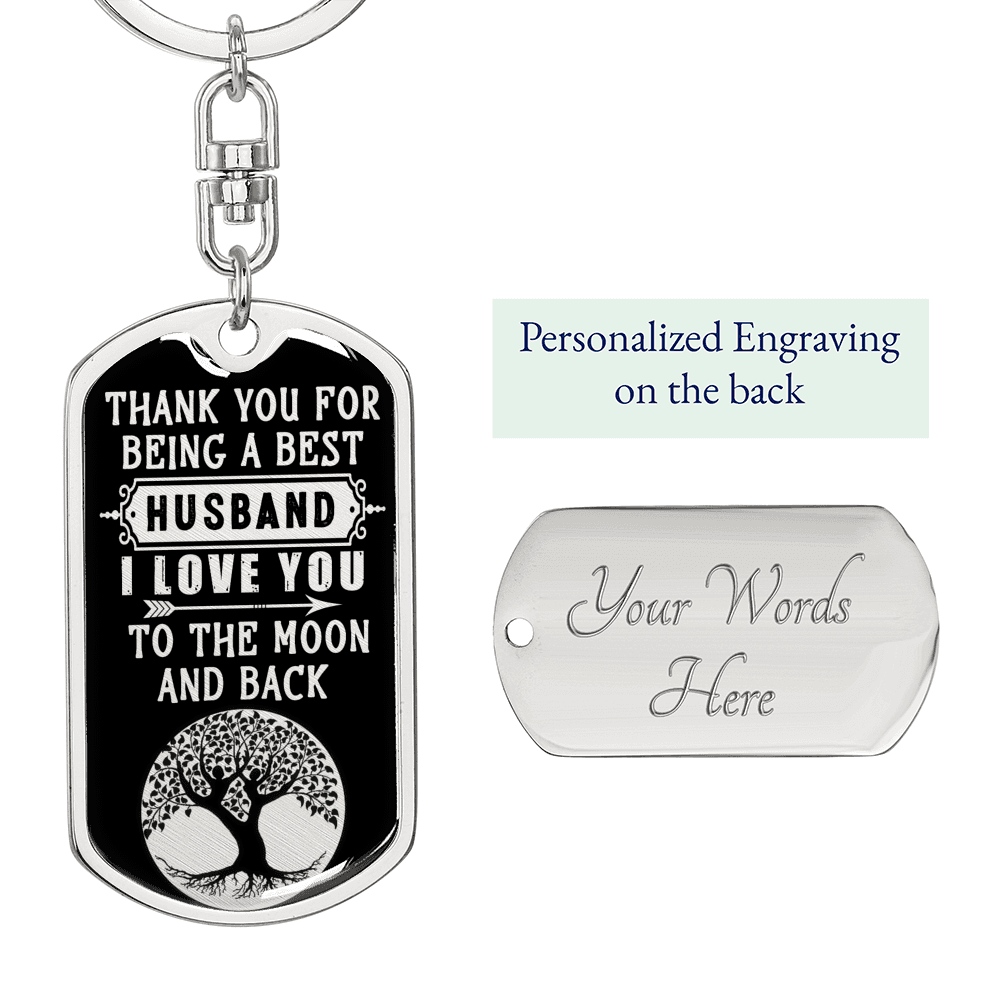 Daddy Thank You Keychain Stainless Steel or 18k Gold Dog Tag Keyring-Express Your Love Gifts