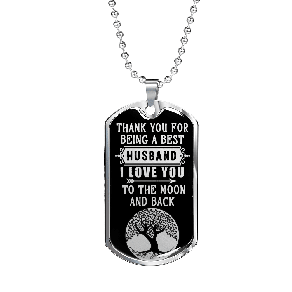 Daddy Thank You Necklace Stainless Steel or 18k Gold Dog Tag 24" Chain-Express Your Love Gifts