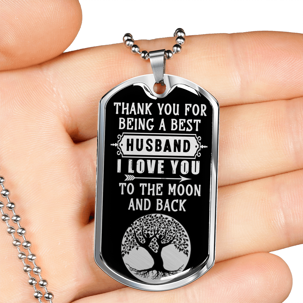 Daddy Thank You Necklace Stainless Steel or 18k Gold Dog Tag 24" Chain-Express Your Love Gifts
