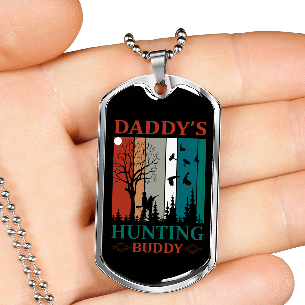 Daddys Hunting Necklace Stainless Steel or 18k Gold Dog Tag 24" Chain-Express Your Love Gifts