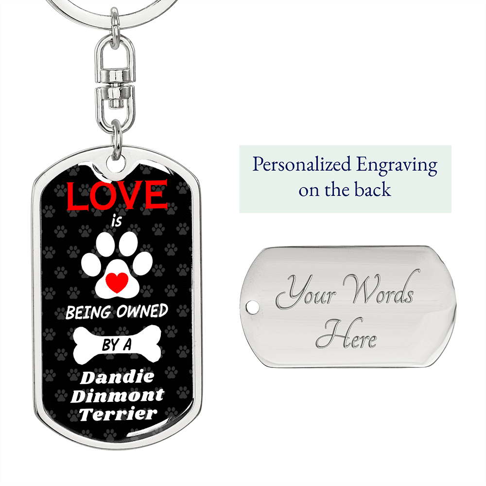 Dandie Dinmont Terrier Keychain Stainless Steel or 18k Gold Dog Tag Keyring-Express Your Love Gifts