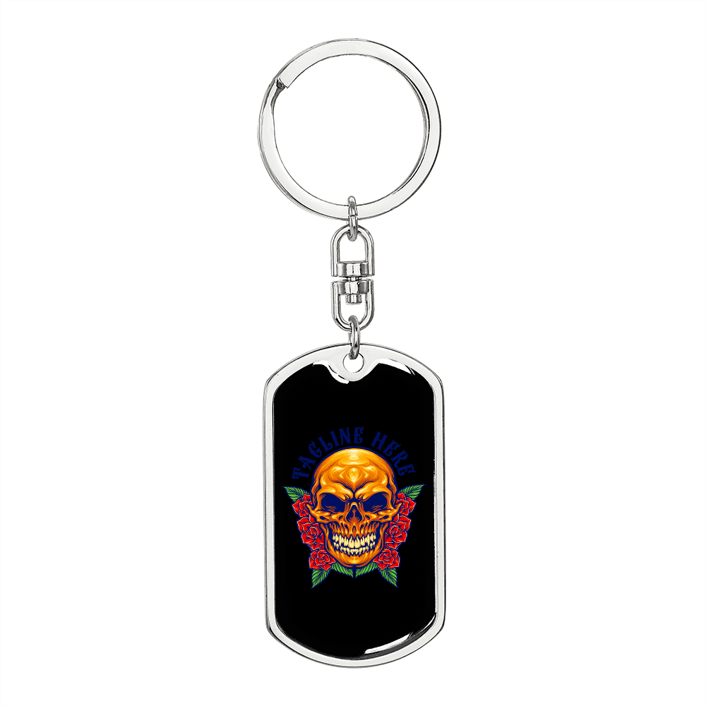 Day of Dead Mexico Sugar Skull Keychain Stainless Steel or 18k Gold Dog Tag Keyring-Express Your Love Gifts