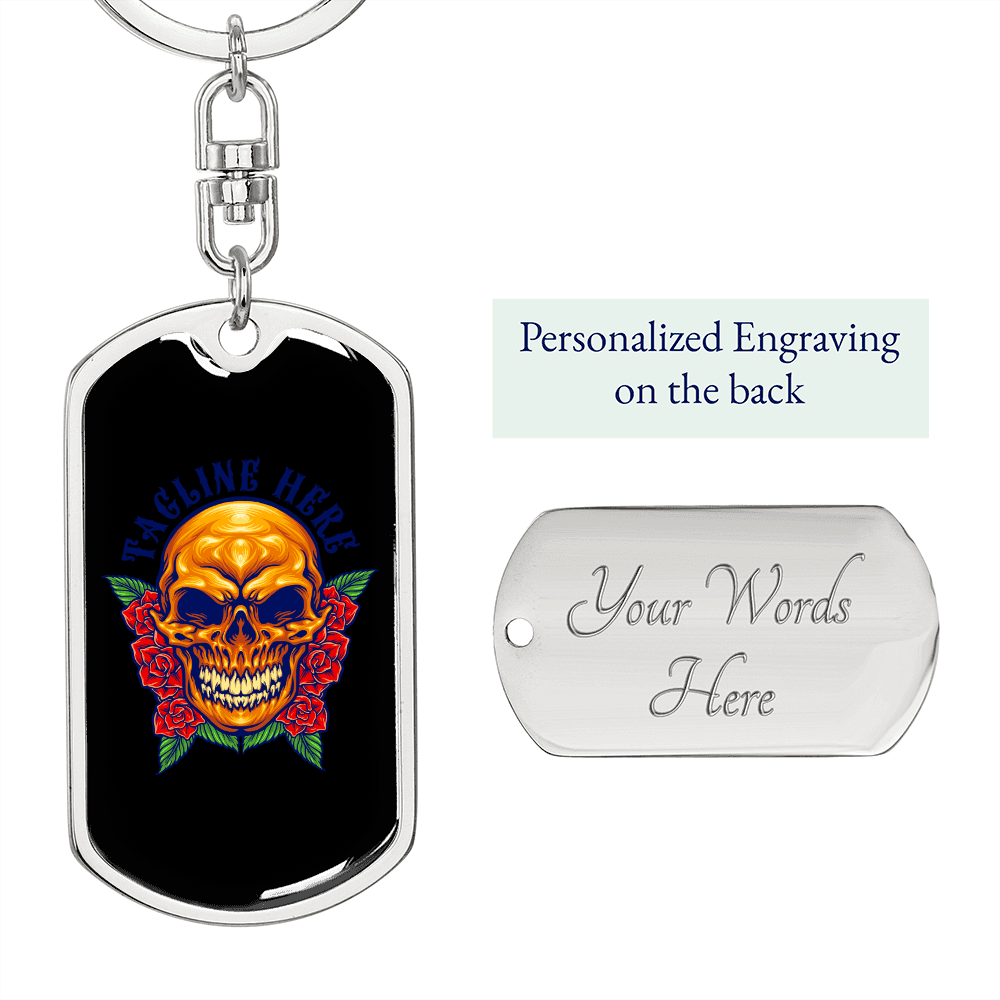 Day of Dead Mexico Sugar Skull Keychain Stainless Steel or 18k Gold Dog Tag Keyring-Express Your Love Gifts