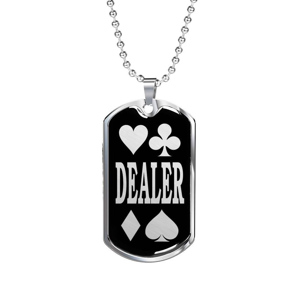 Dealer Dog Tag Stainless Steel or 18k Gold 24" Chain-Express Your Love Gifts