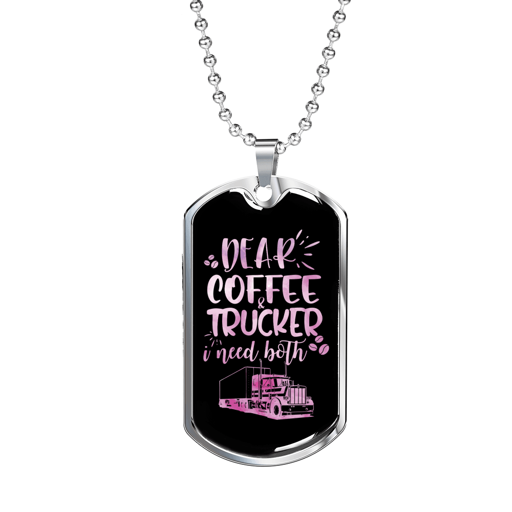 Dear Coffee & Trucker Dog Tag Stainless Steel or 18k Gold 24" Chain-Express Your Love Gifts