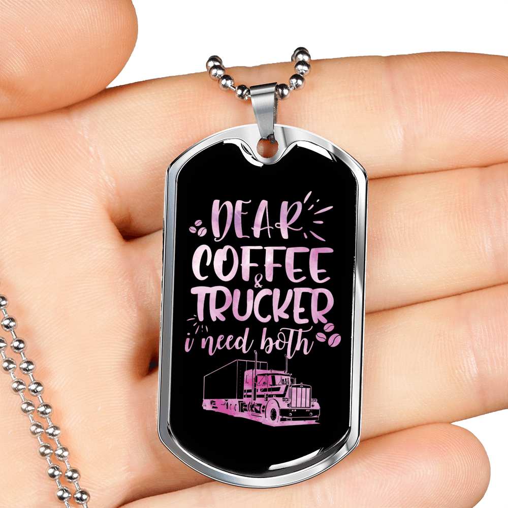 Dear Coffee & Trucker Dog Tag Stainless Steel or 18k Gold 24" Chain-Express Your Love Gifts