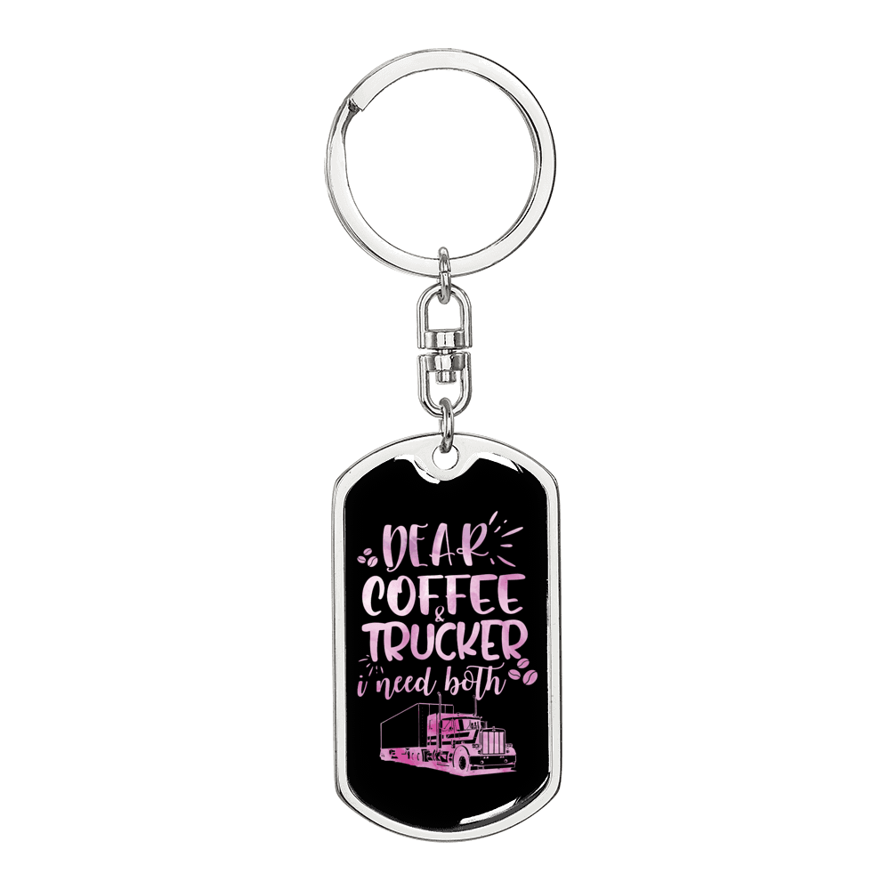 Dear Coffee & Trucker Swivel Keychain Dog Tag Stainless Steel or 18k Gold-Express Your Love Gifts