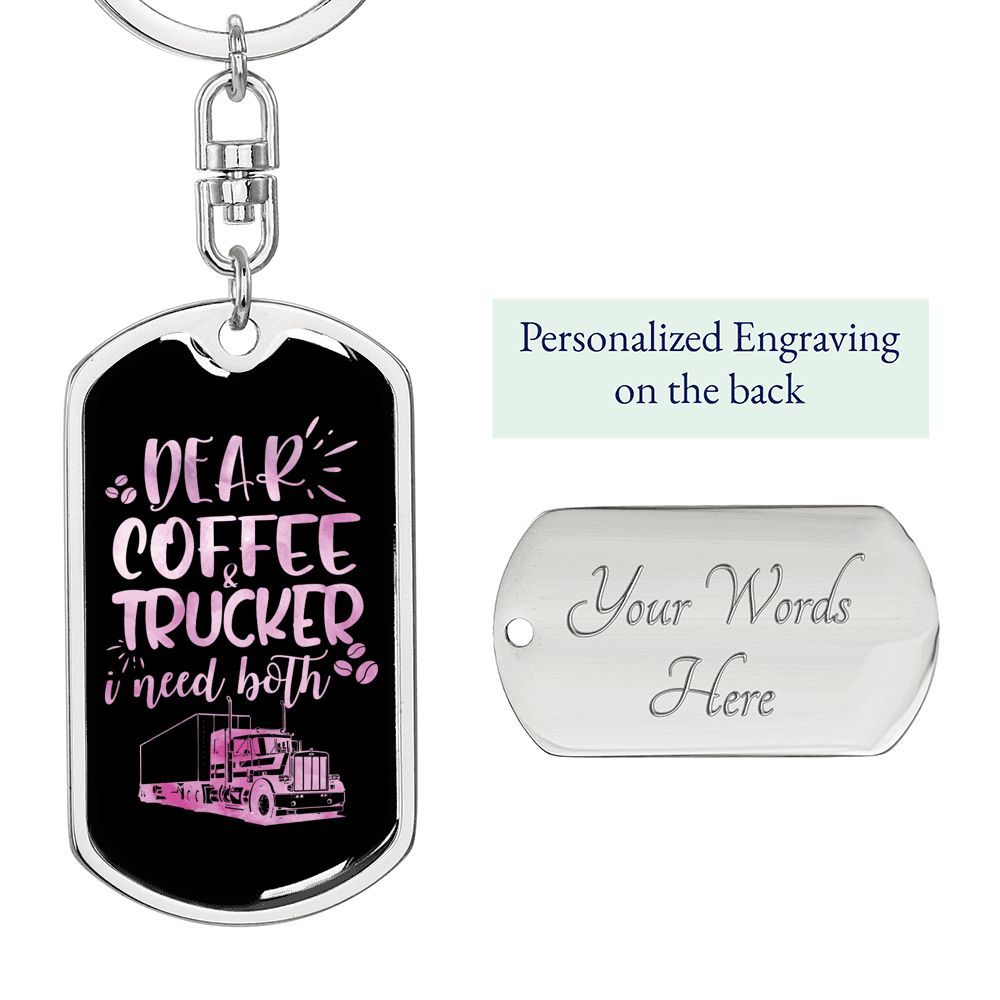 Dear Coffee & Trucker Swivel Keychain Dog Tag Stainless Steel or 18k Gold-Express Your Love Gifts