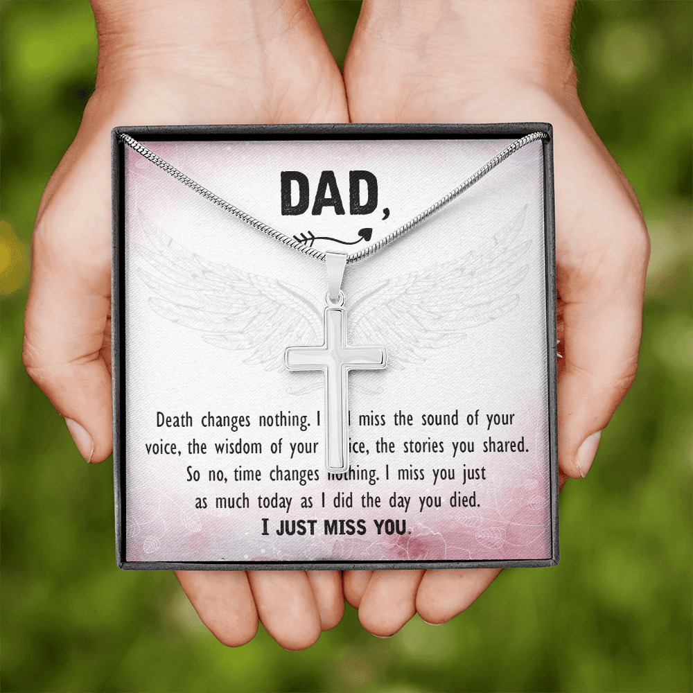 Death Changes Nothing Dad Memorial Gift Dad Memorial Cross Necklace Sympathy Gift Loss of Father Condolence Message Card-Express Your Love Gifts