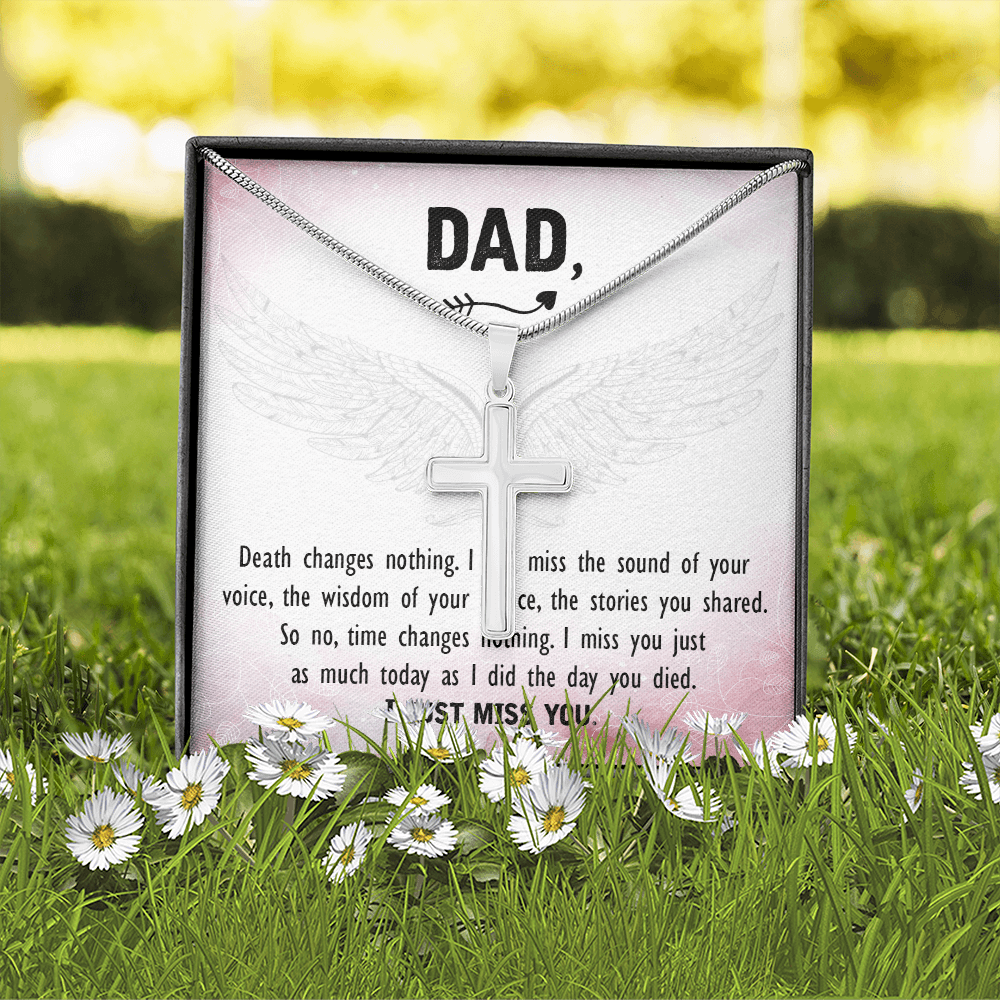 Death Changes Nothing Dad Memorial Gift Dad Memorial Cross Necklace Sympathy Gift Loss of Father Condolence Message Card-Express Your Love Gifts
