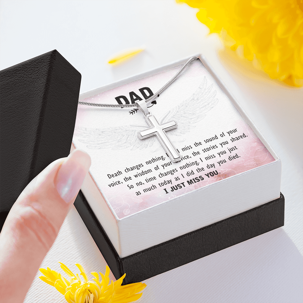 Death Changes Nothing Dad Memorial Gift Dad Memorial Cross Necklace Sympathy Gift Loss of Father Condolence Message Card-Express Your Love Gifts