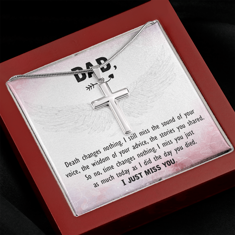 Death Changes Nothing Dad Memorial Gift Dad Memorial Cross Necklace Sympathy Gift Loss of Father Condolence Message Card-Express Your Love Gifts
