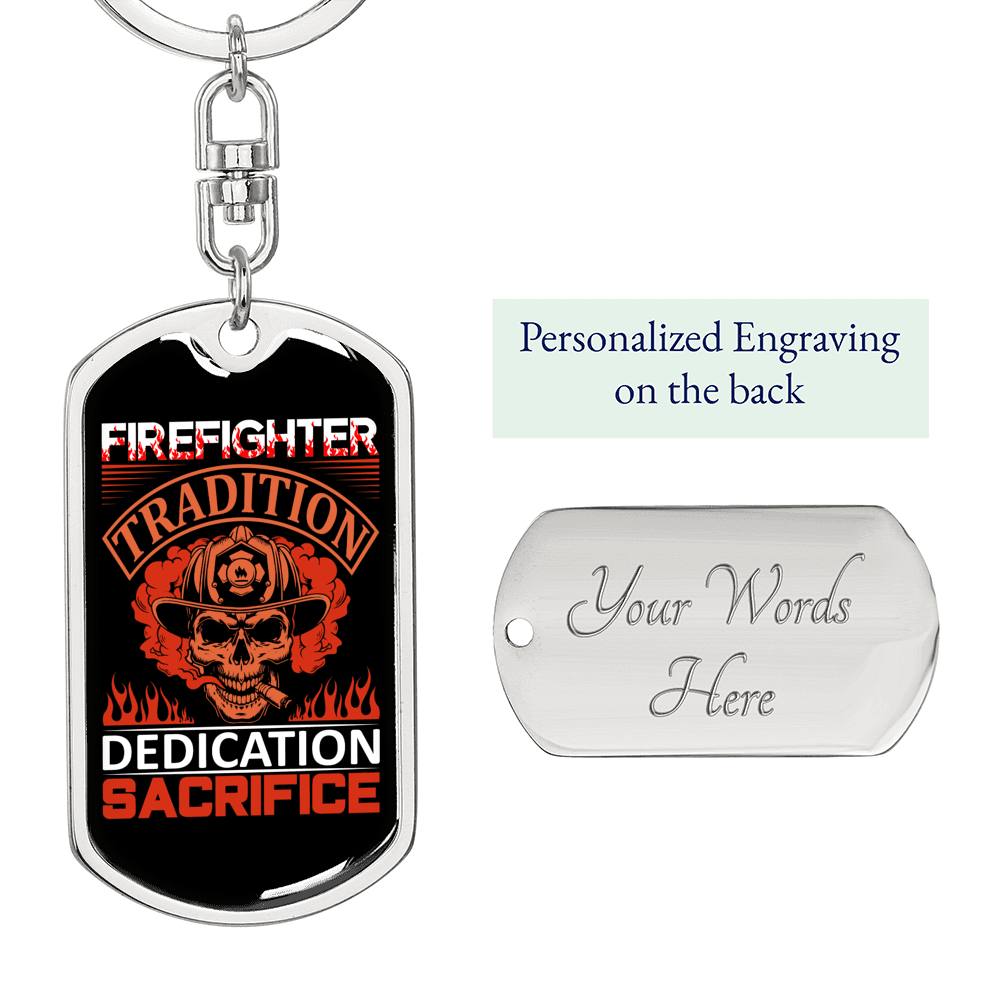 Dedication Of Firefighters Keychain Stainless Steel or 18k Gold Dog Tag Keyring-Express Your Love Gifts
