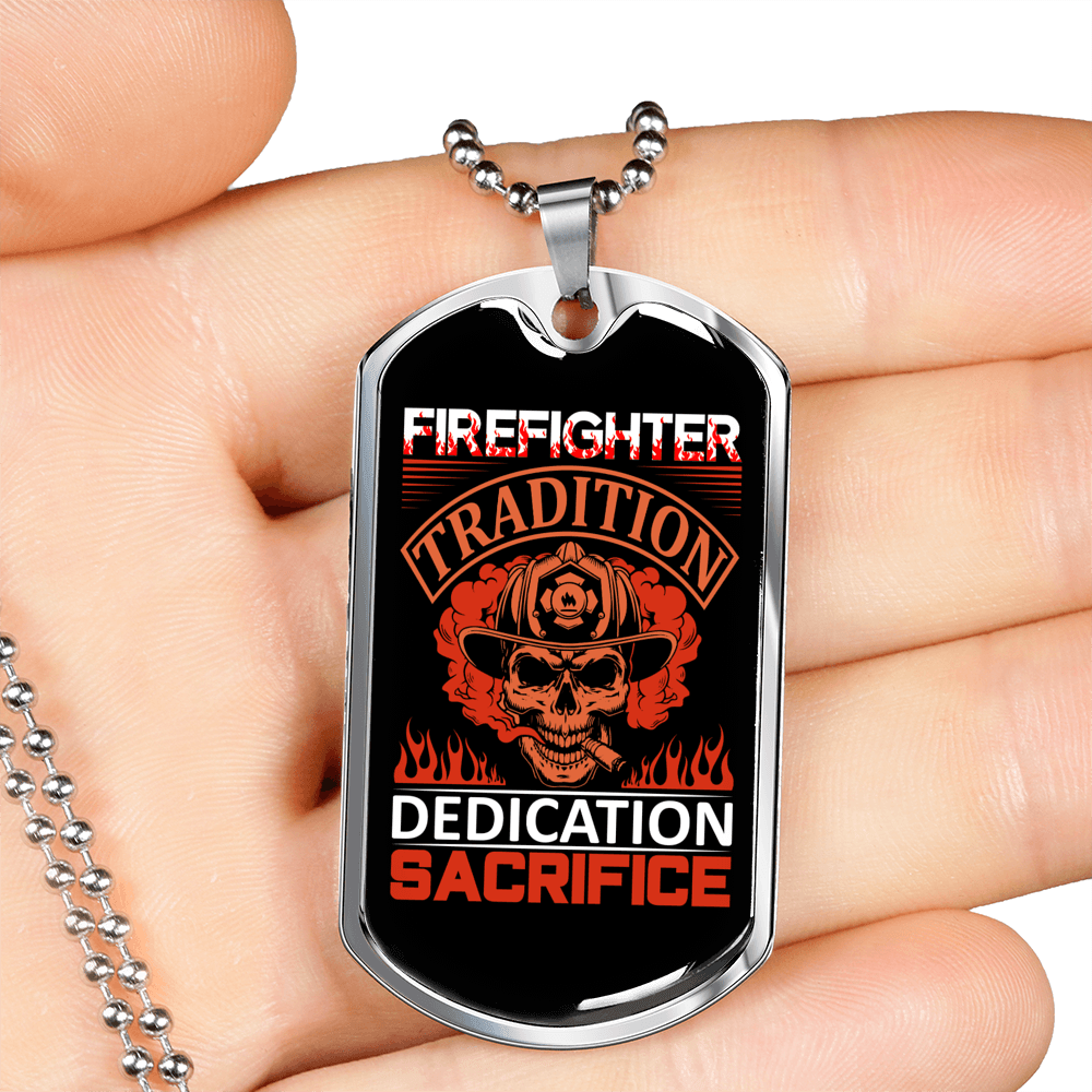 Dedication Of Firefighters Stainless Steel or 18k Gold Dog Tag 24" Chain-Express Your Love Gifts