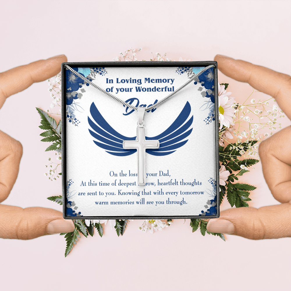 Deepest Sorrow Dad Memorial Gift Dad Memorial Cross Necklace Sympathy Gift Loss of Father Condolence Message Card-Express Your Love Gifts