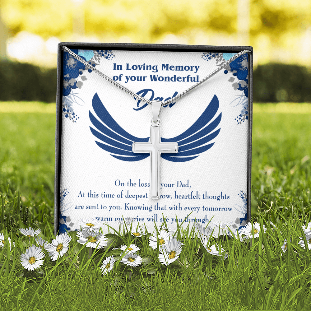 Deepest Sorrow Dad Memorial Gift Dad Memorial Cross Necklace Sympathy Gift Loss of Father Condolence Message Card-Express Your Love Gifts