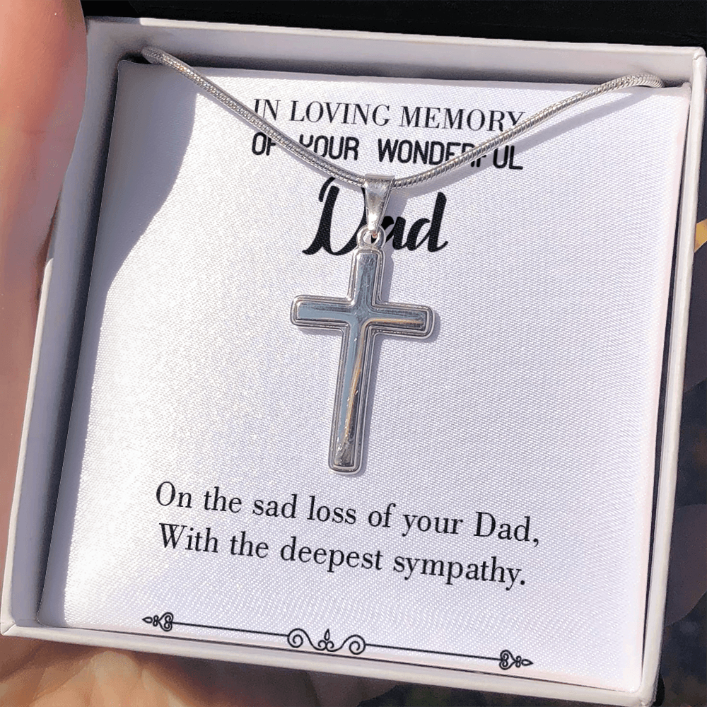 Deepest Sympathy Dad Memorial Gift Dad Memorial Cross Necklace Sympathy Gift Loss of Father Condolence Message Card-Express Your Love Gifts
