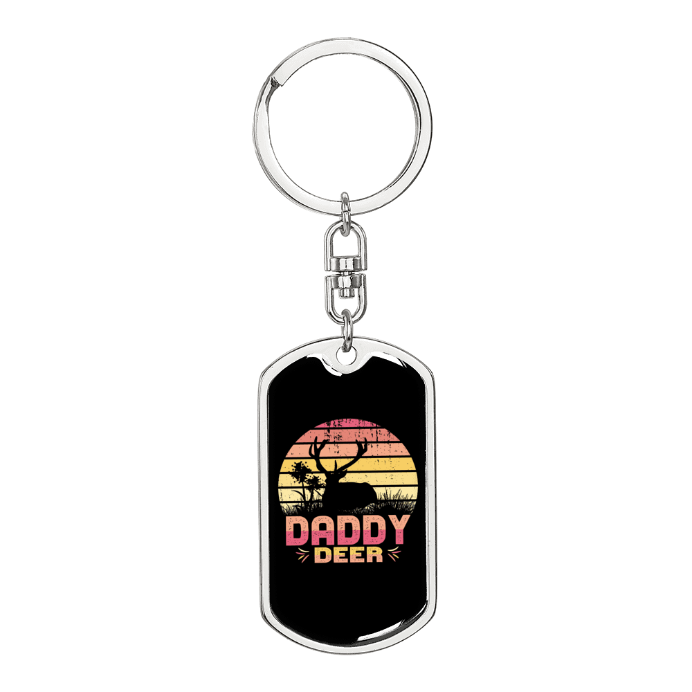 Deer Daddy Keychain Stainless Steel or 18k Gold Dog Tag Keyring-Express Your Love Gifts