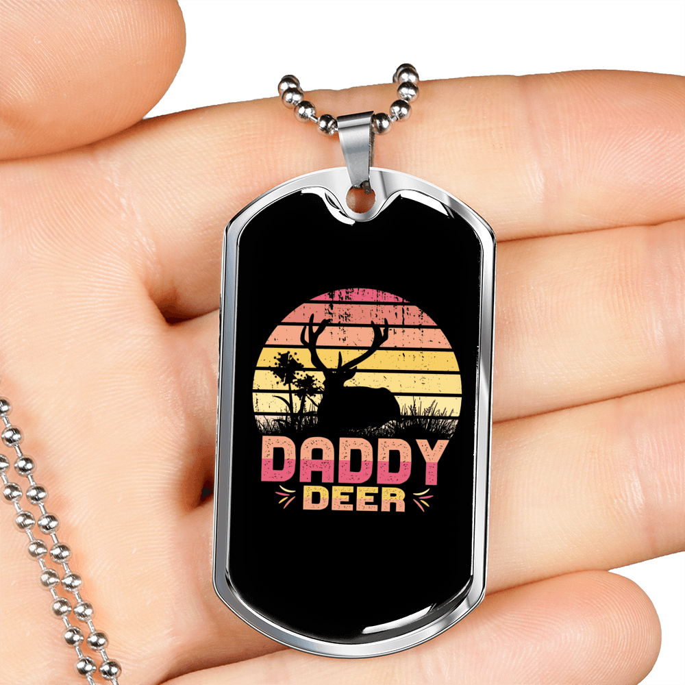 Deer Daddy Necklace Stainless Steel or 18k Gold Dog Tag 24" Chain-Express Your Love Gifts