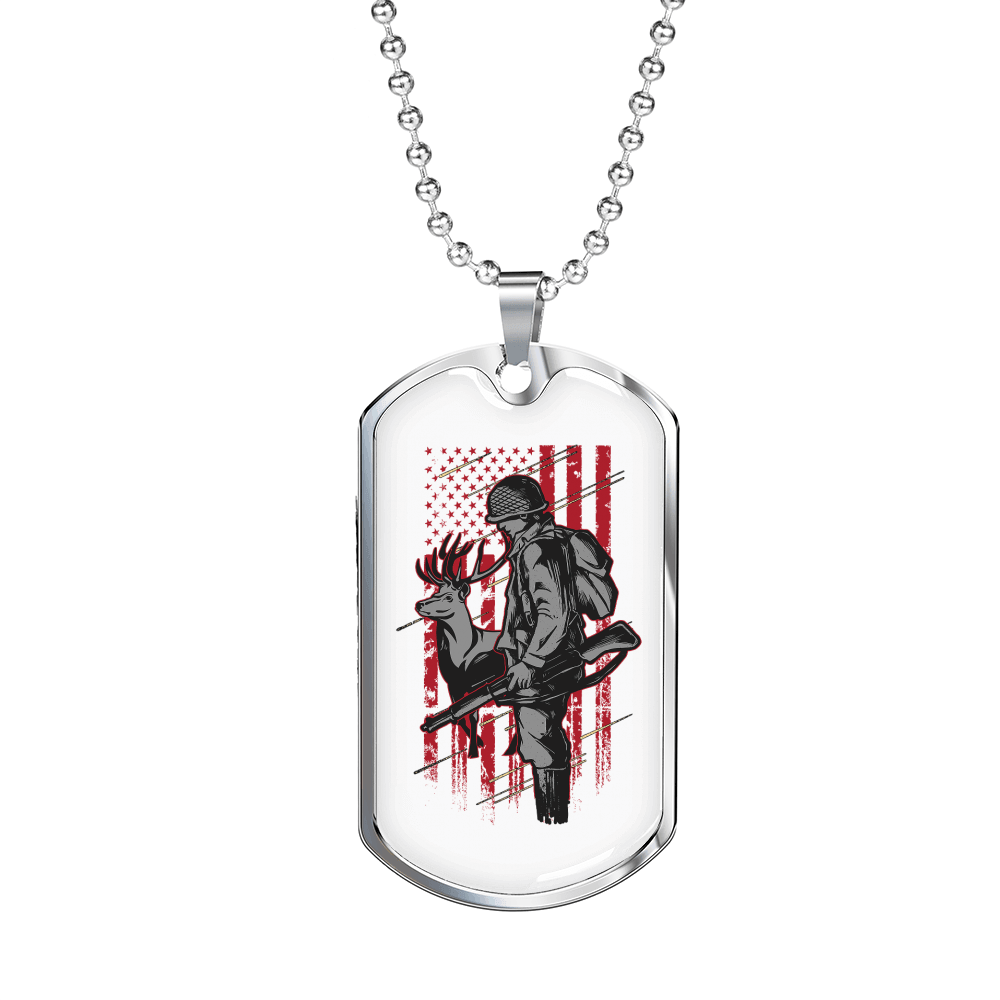 Deer Hunter Flag Necklace Stainless Steel or 18k Gold Dog Tag 24" Chain-Express Your Love Gifts