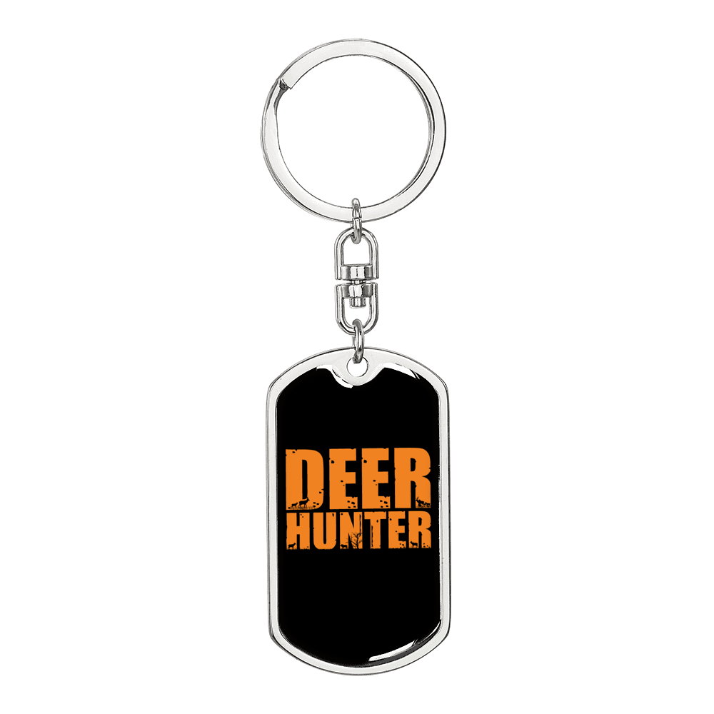 Deer Hunter Keychain Stainless Steel or 18k Gold Dog Tag Keyring-Express Your Love Gifts